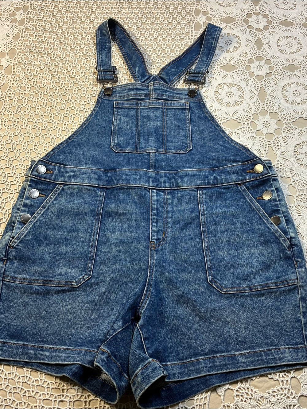 Lane Bryant Women Size 14 Jeans Denim Short Overalls - Blue with Pockets